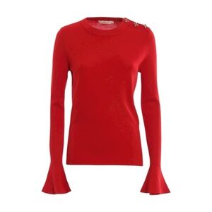 Tory Burch 100% Merino Wool Jewel Button Sweater Bell Sleeves‎ Sz SP Holiday